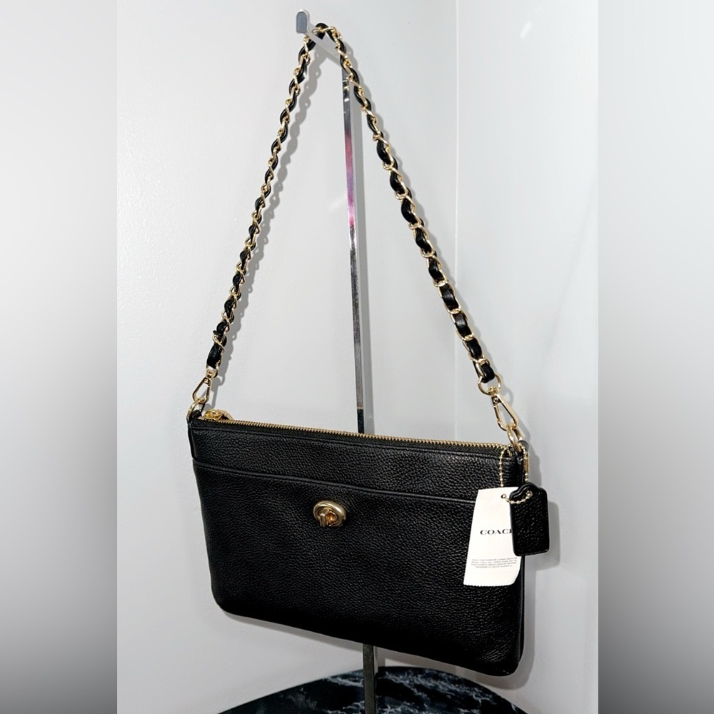 COACH Crossbody Bag C3376-GDBLK Polly Polished Pebble Leather Black AUTHENTIC - Picture 6 of 12